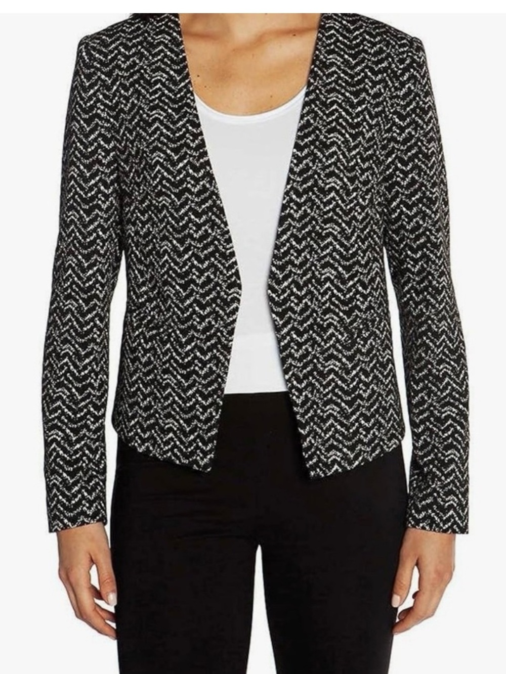 Mario Serrani Black and White Chevron Knit Open-Front Blazer Made in Italy